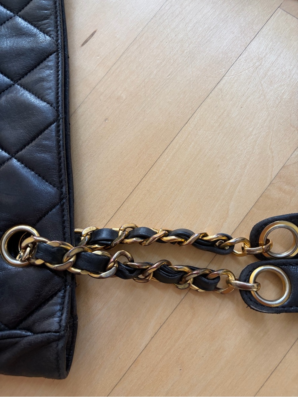 As is Authentic Vintage Chanel Black Quilted Leather Tote with Gold Plated HW - Picture 4 of 5